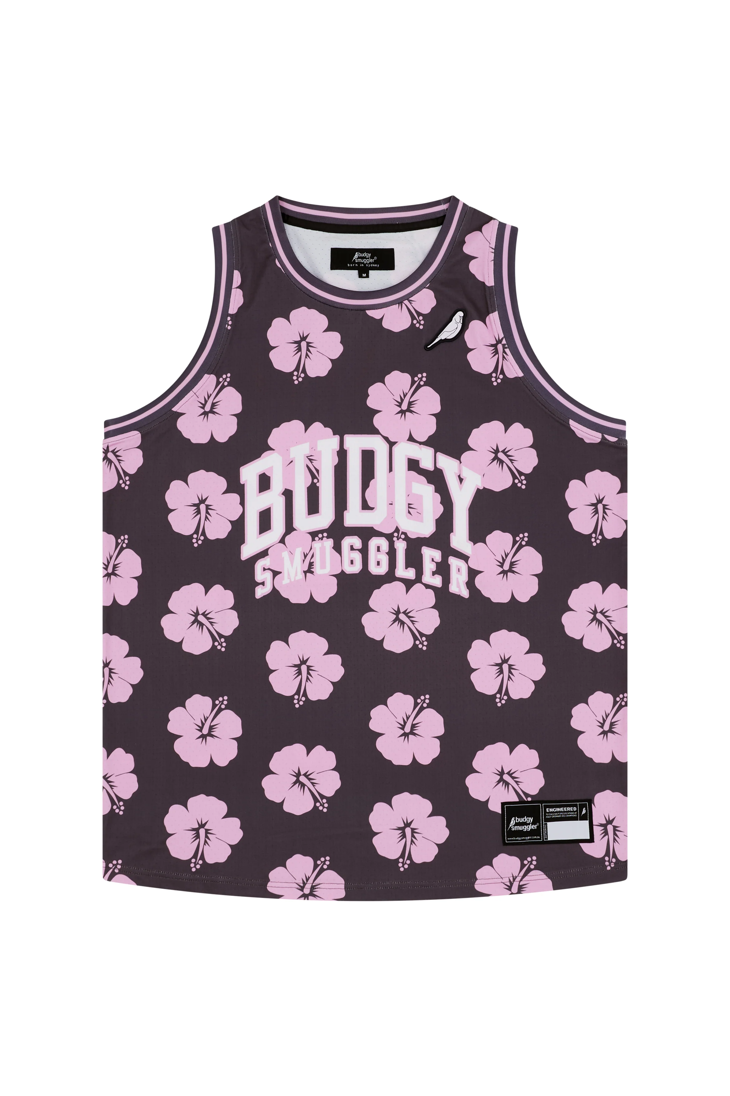Basketball Singlet in Brown and Pink Hibiscus - Image 4