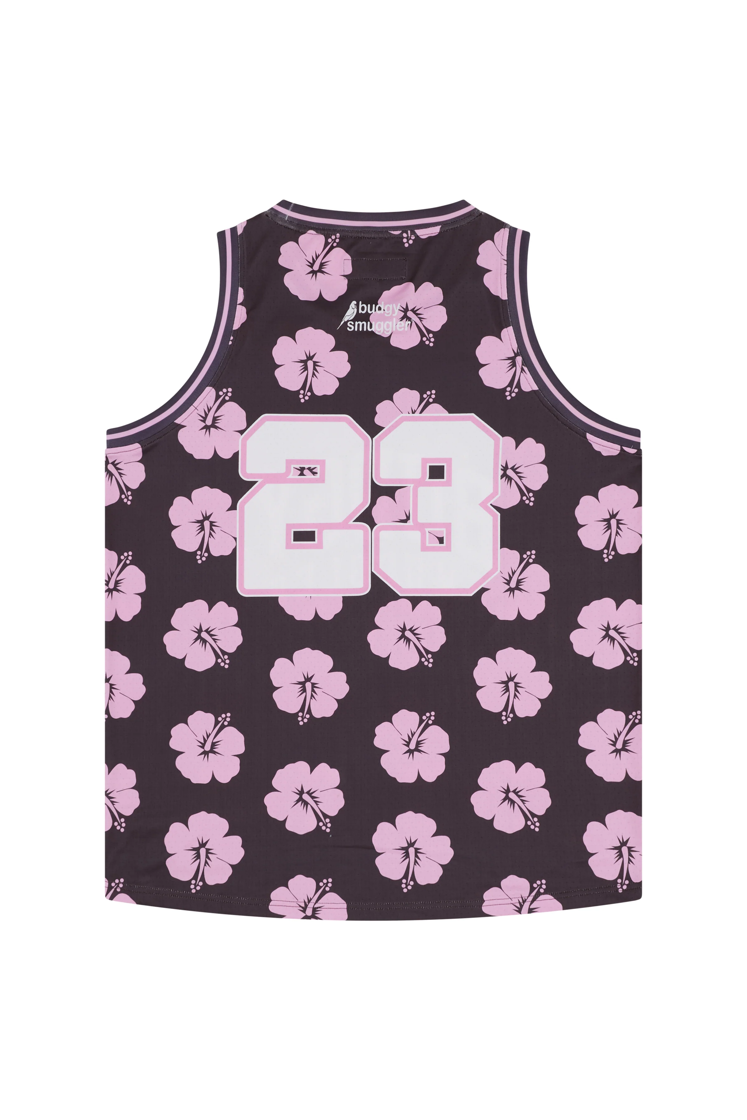 Basketball Singlet in Brown and Pink Hibiscus - Image 5