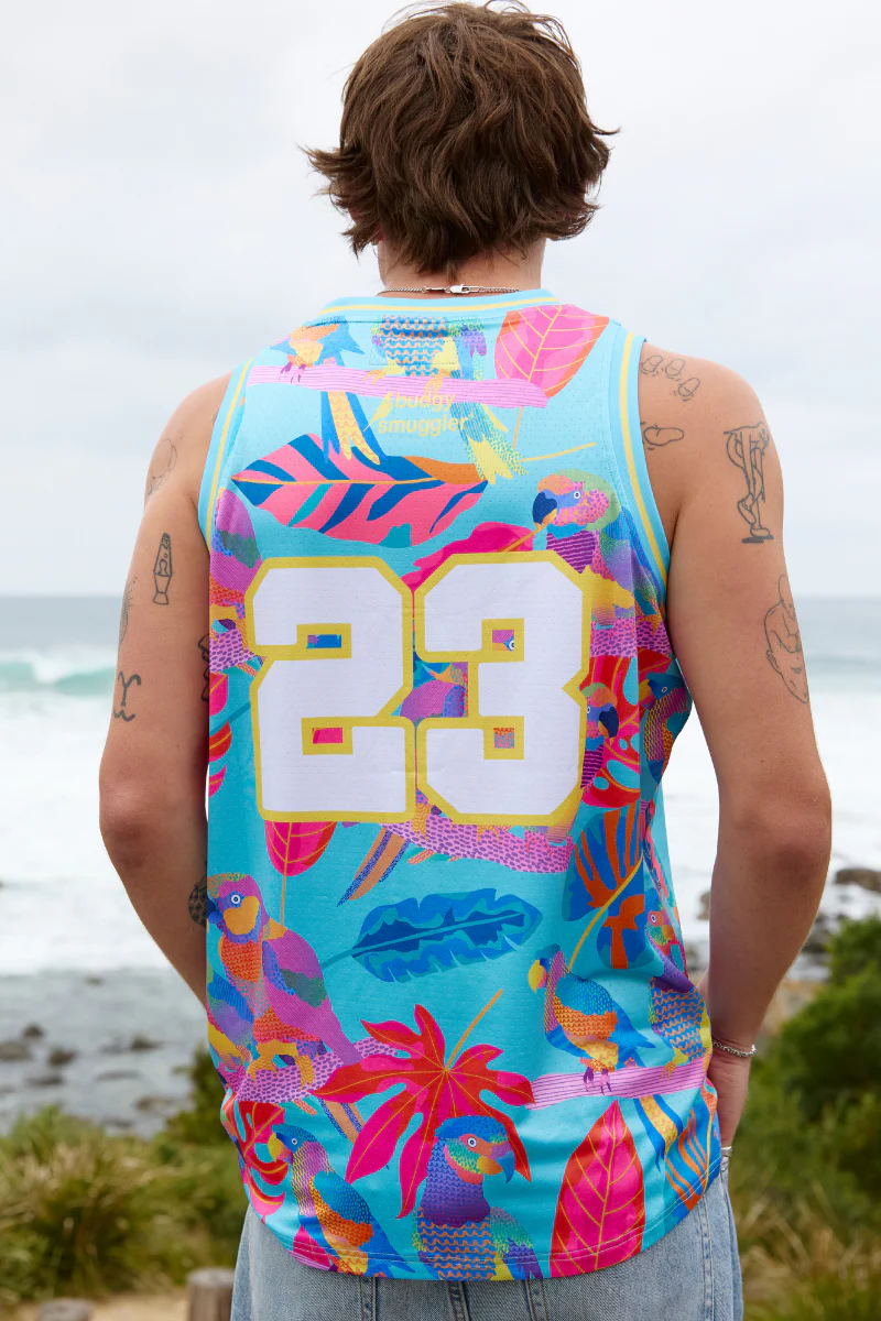 Basketball Singlet in Techno Parrots - Image 2