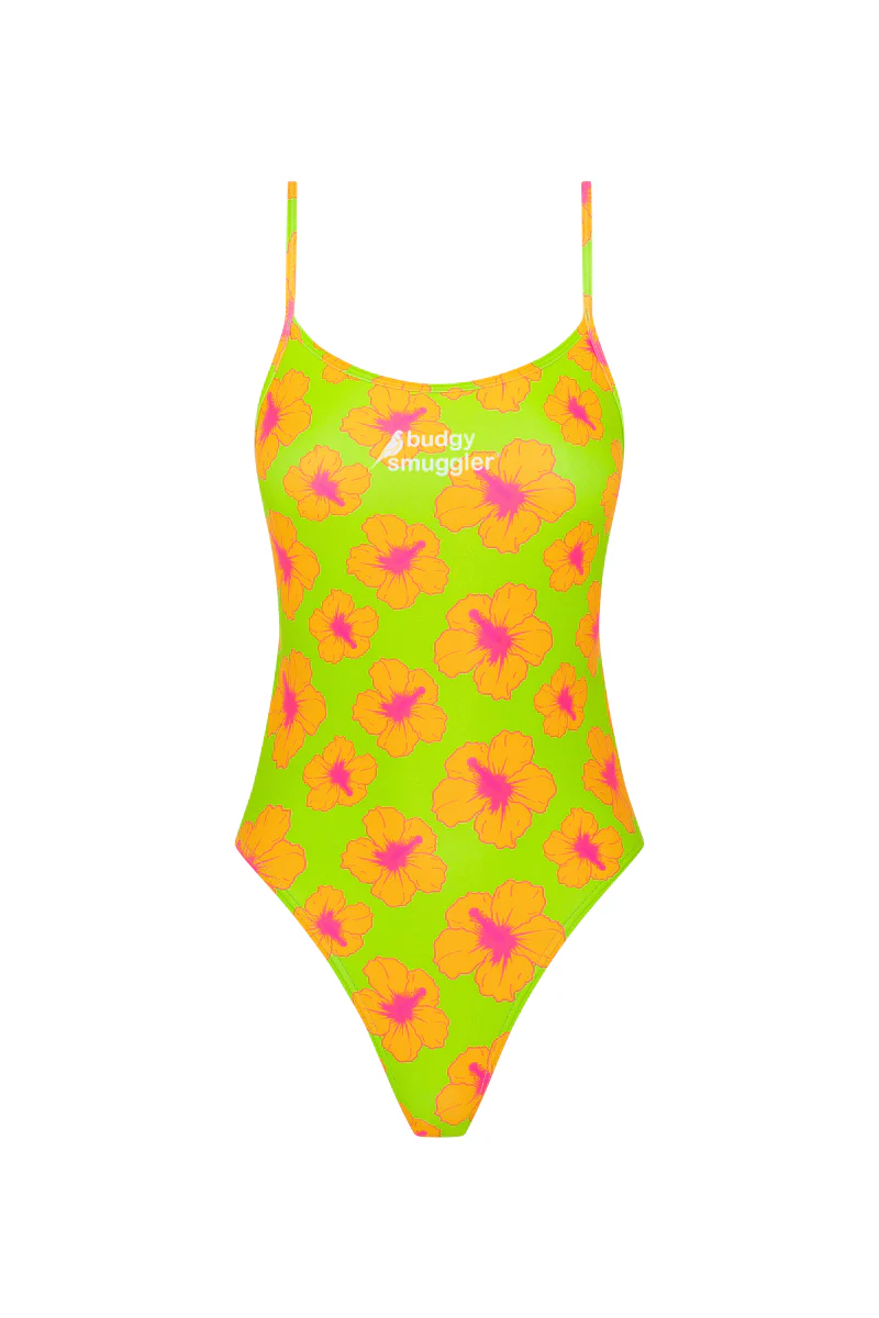 High Cut Racer in Orange and Green Hibiscus - Image 2