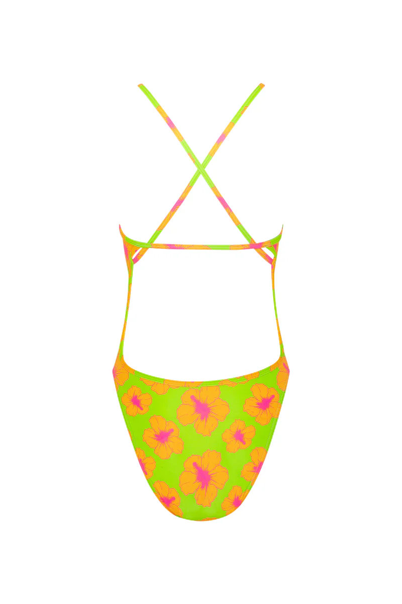High Cut Racer in Orange and Green Hibiscus - Image 3