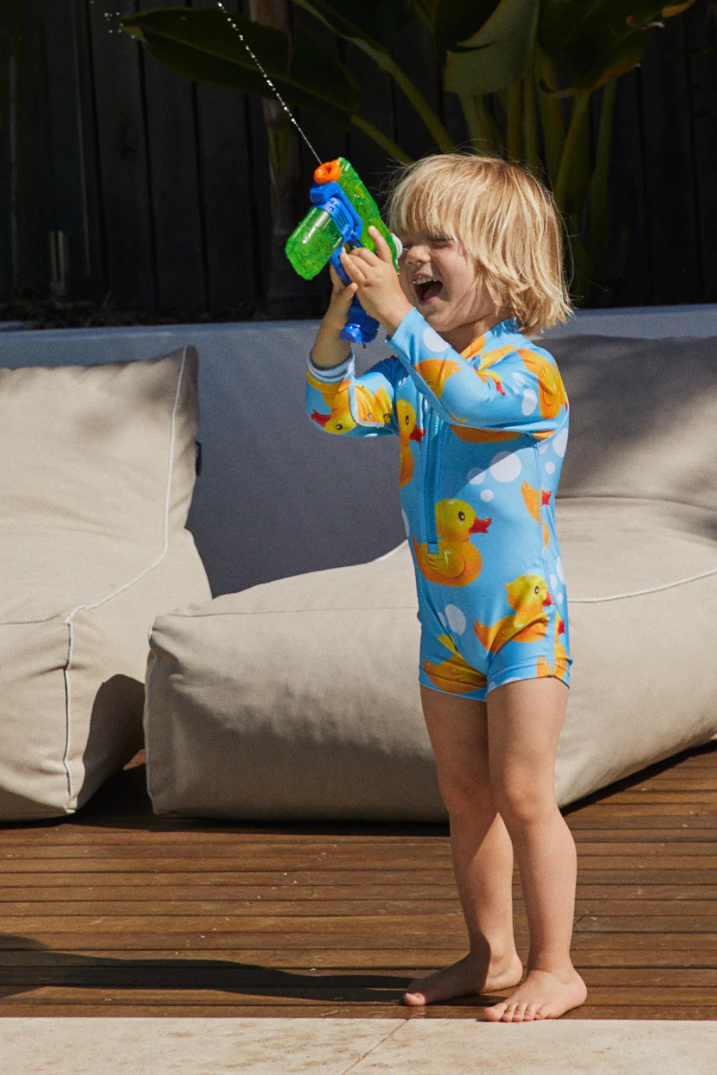 Long Sleeve Kids Onesie in Rubber Ducks UPF 50+ - Image 2