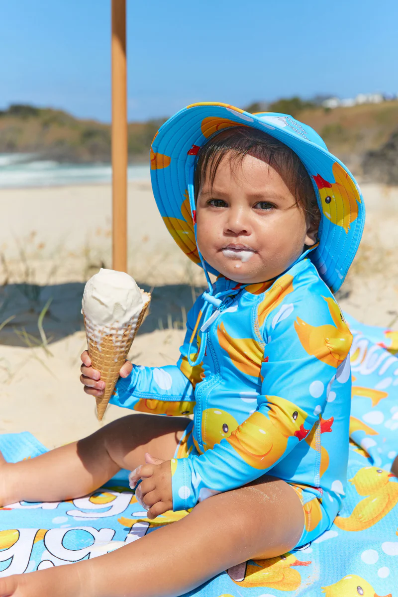 Long Sleeve Kids Onesie in Rubber Ducks UPF 50+ - Image 3