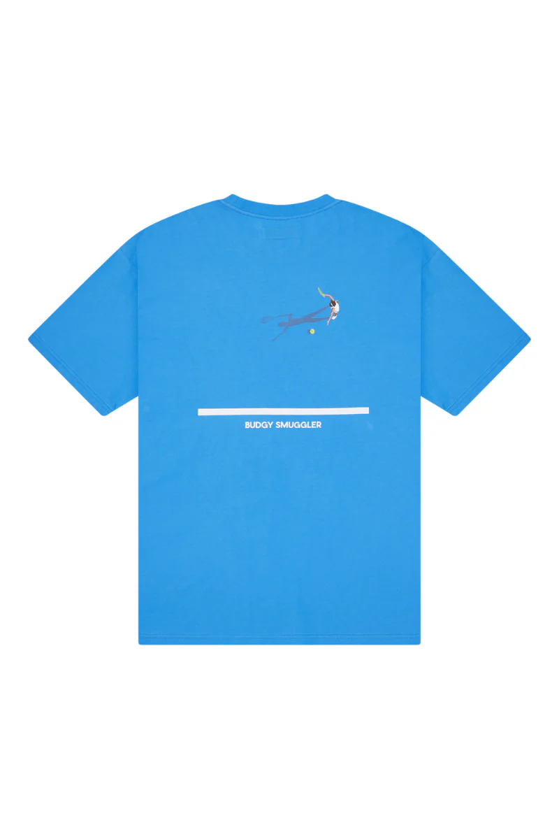 Lightweight Blue Tee in Tennis Court - Image 2