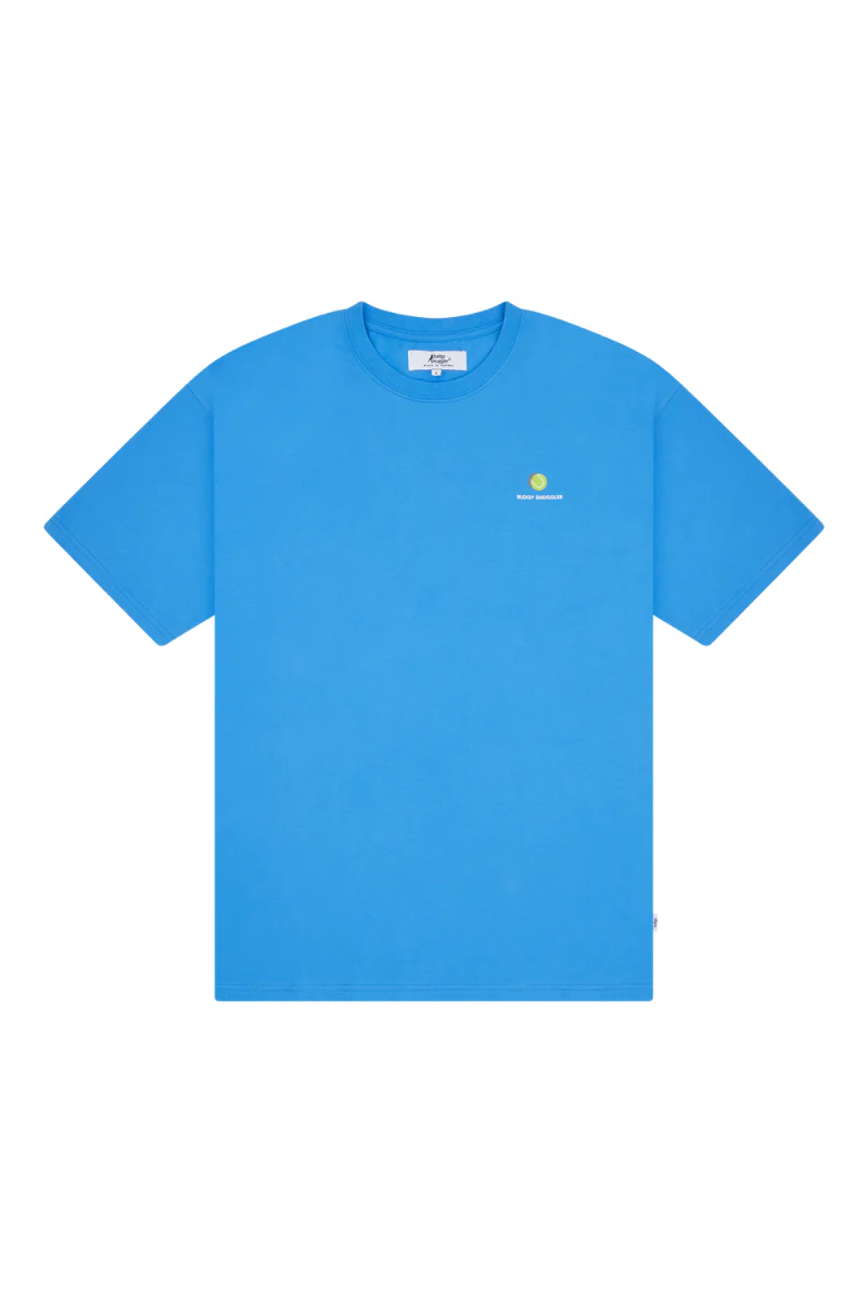 Lightweight Blue Tee in Tennis Court - Image 4