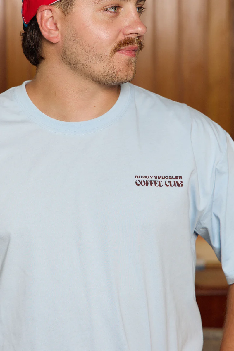 Lightweight Light Blue Tee with Coffee Club - Image 5
