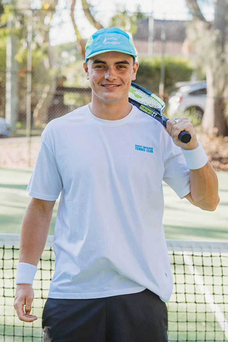 Lightweight White Tee in Tennis Court - Image 2