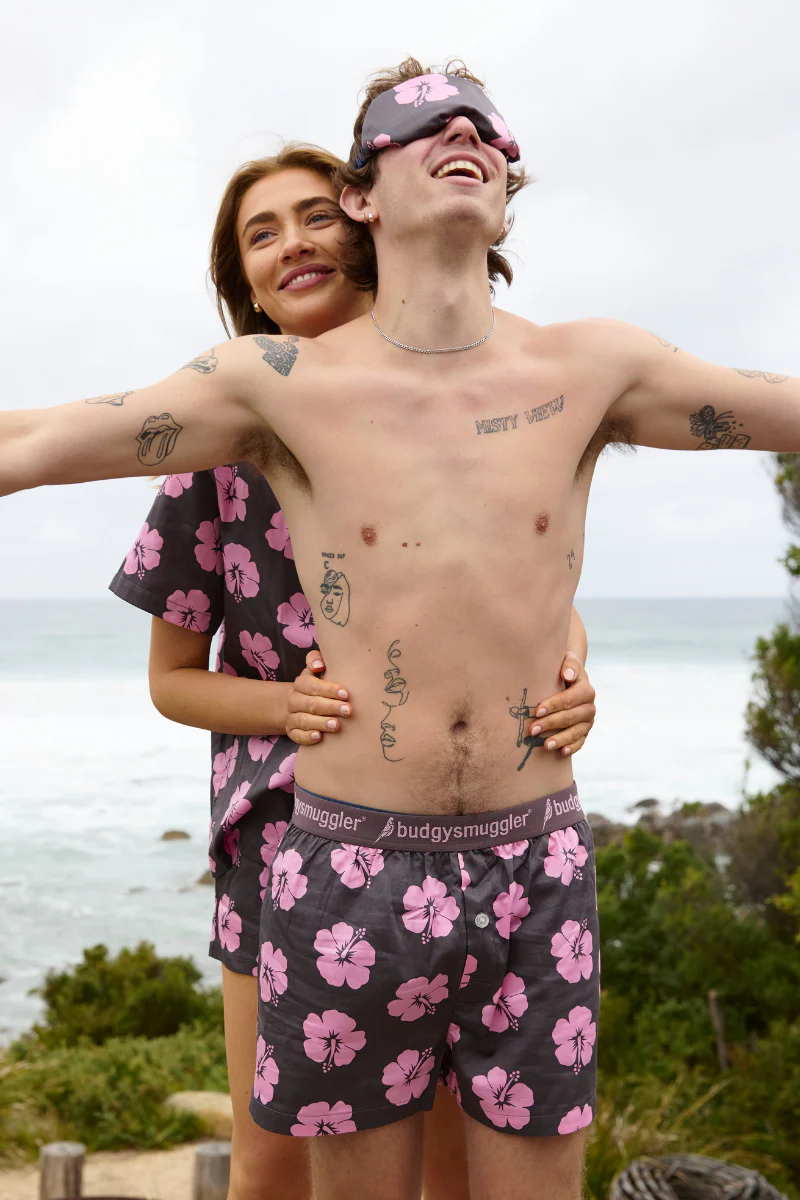 Men's Pyjama Bottoms in Brown and Pink Hibiscus - Image 4