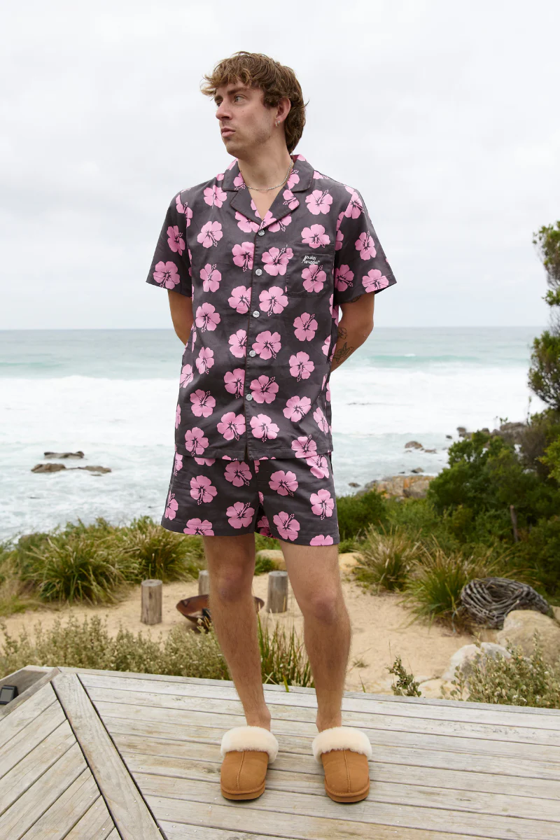 Men's Pyjama Set in Brown and Pink Hibiscus - Image 6