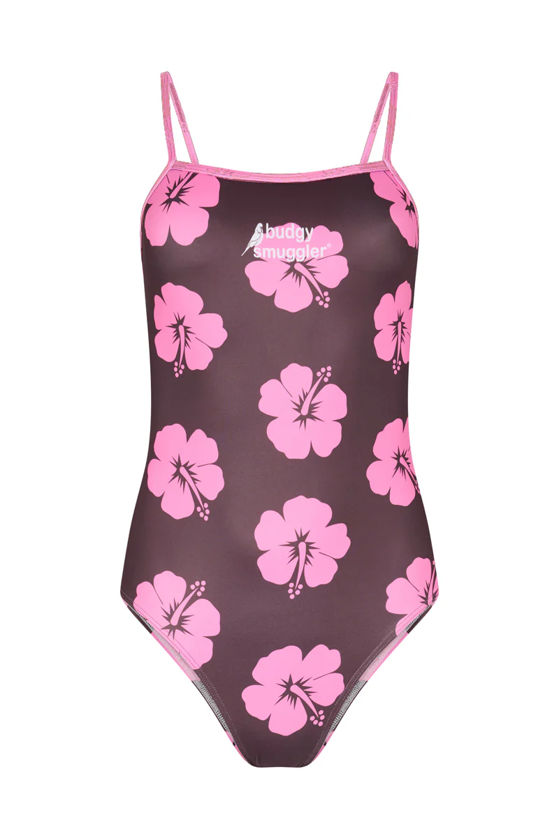 Thin Strap Racer in Brown and Pink Hibiscus - Image 3