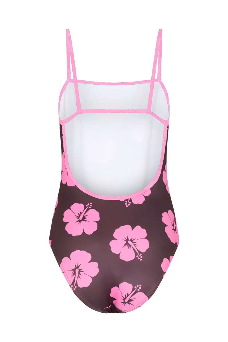 Thin Strap Racer in Brown and Pink Hibiscus - Image 4