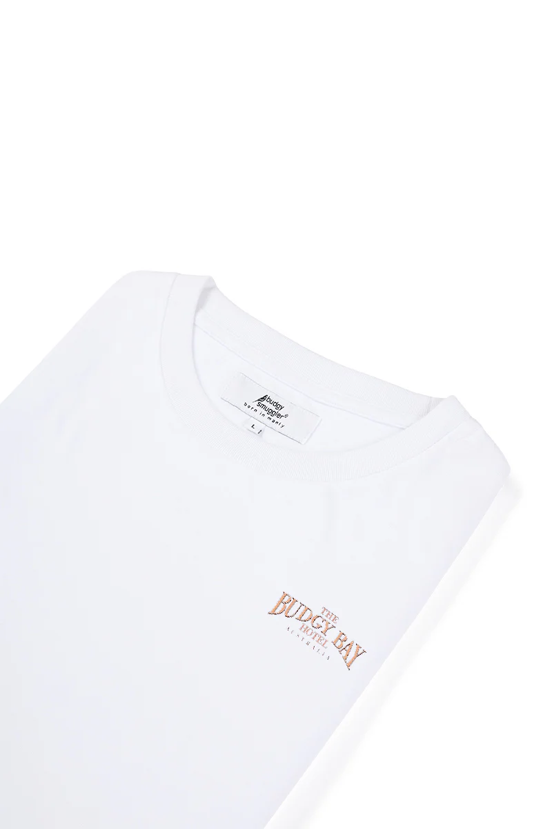White Tee with Budgy Bay Hotel - Image 3
