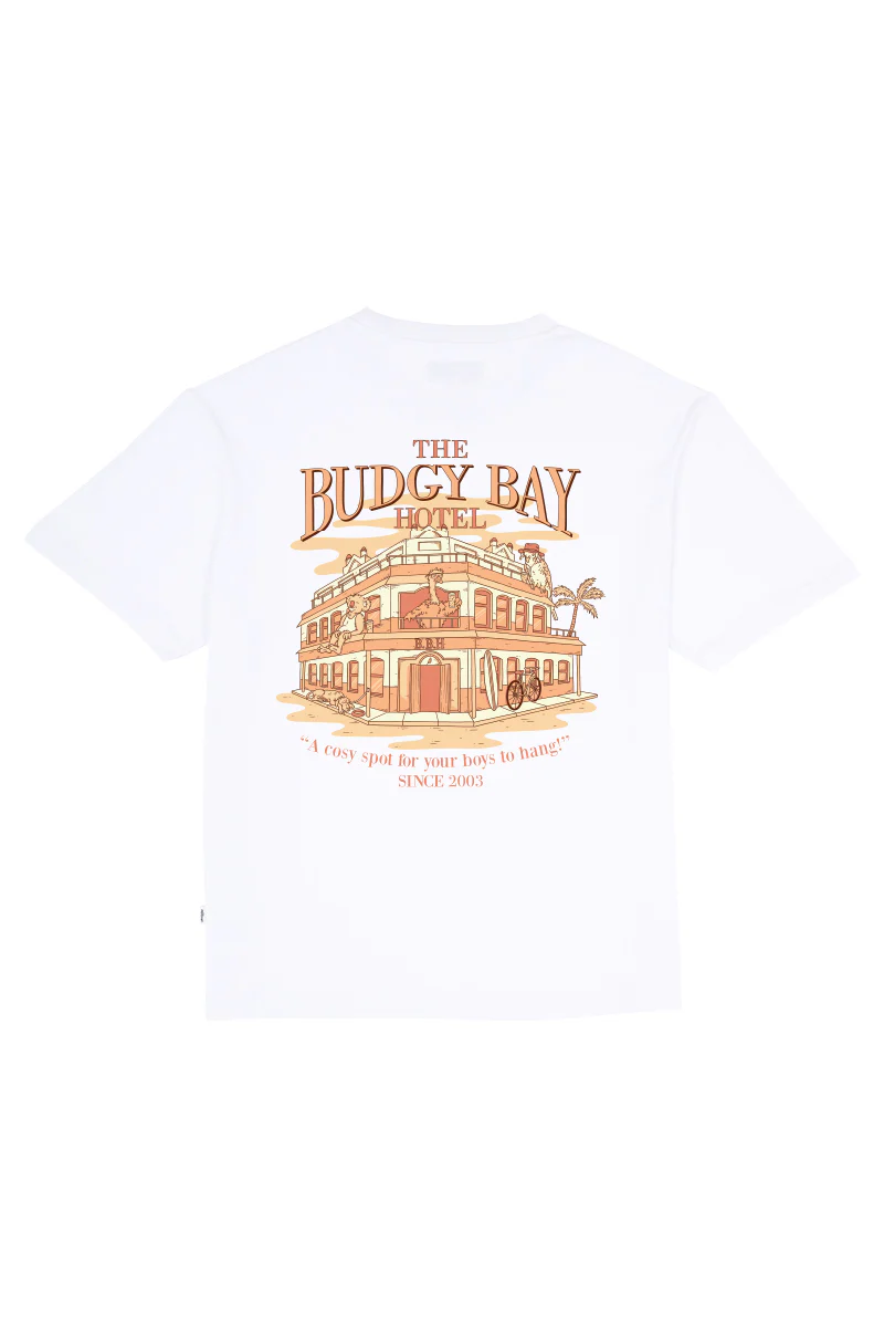 White Tee with Budgy Bay Hotel - Image 5