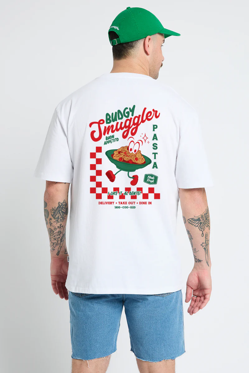 White Tee with Pasta Shop - Image 5