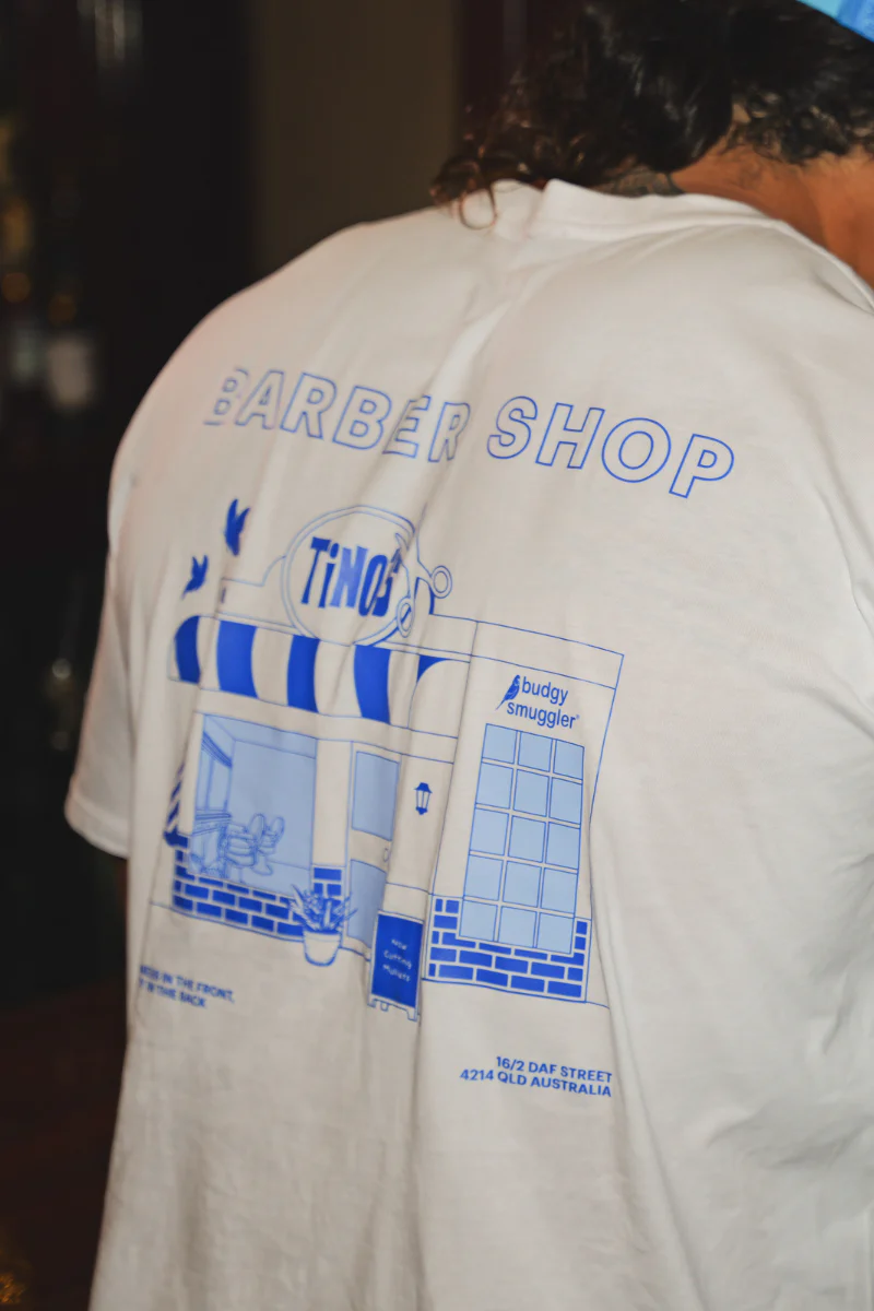 White Tee with Tino Barbershop - Image 5