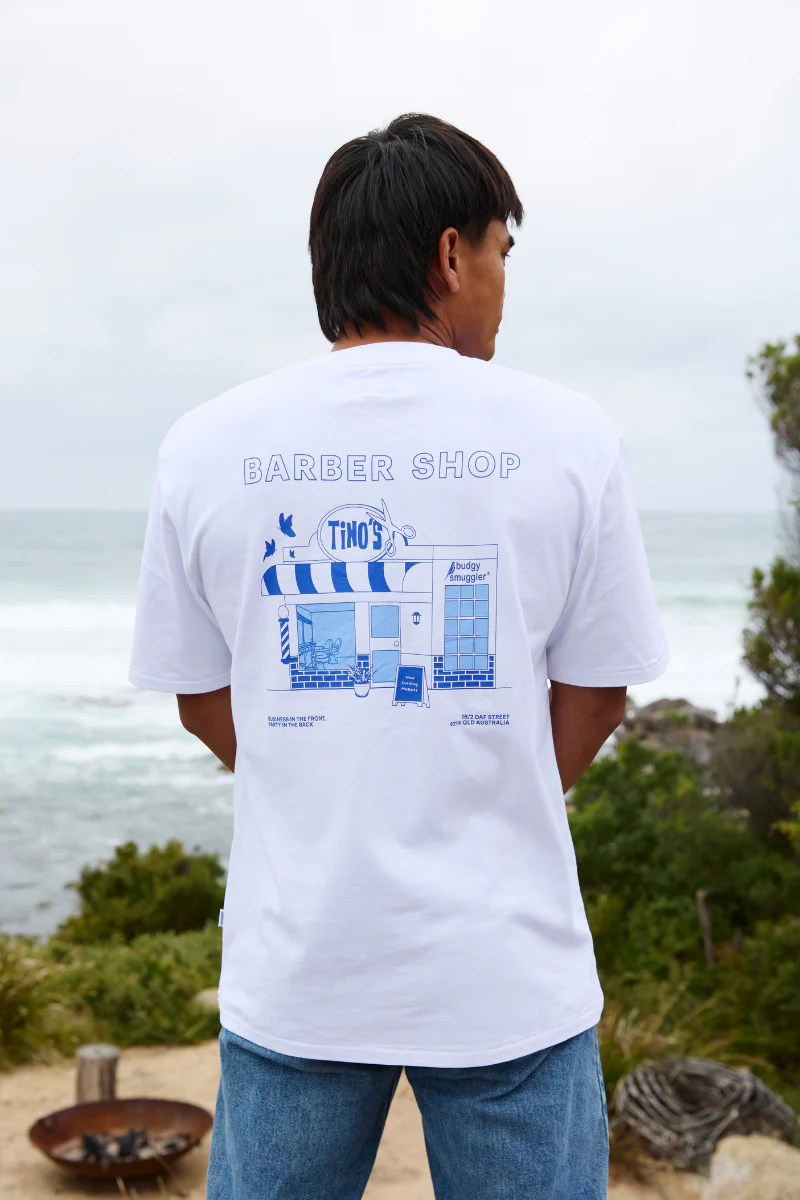 White Tee with Tino Barbershop - Image 6