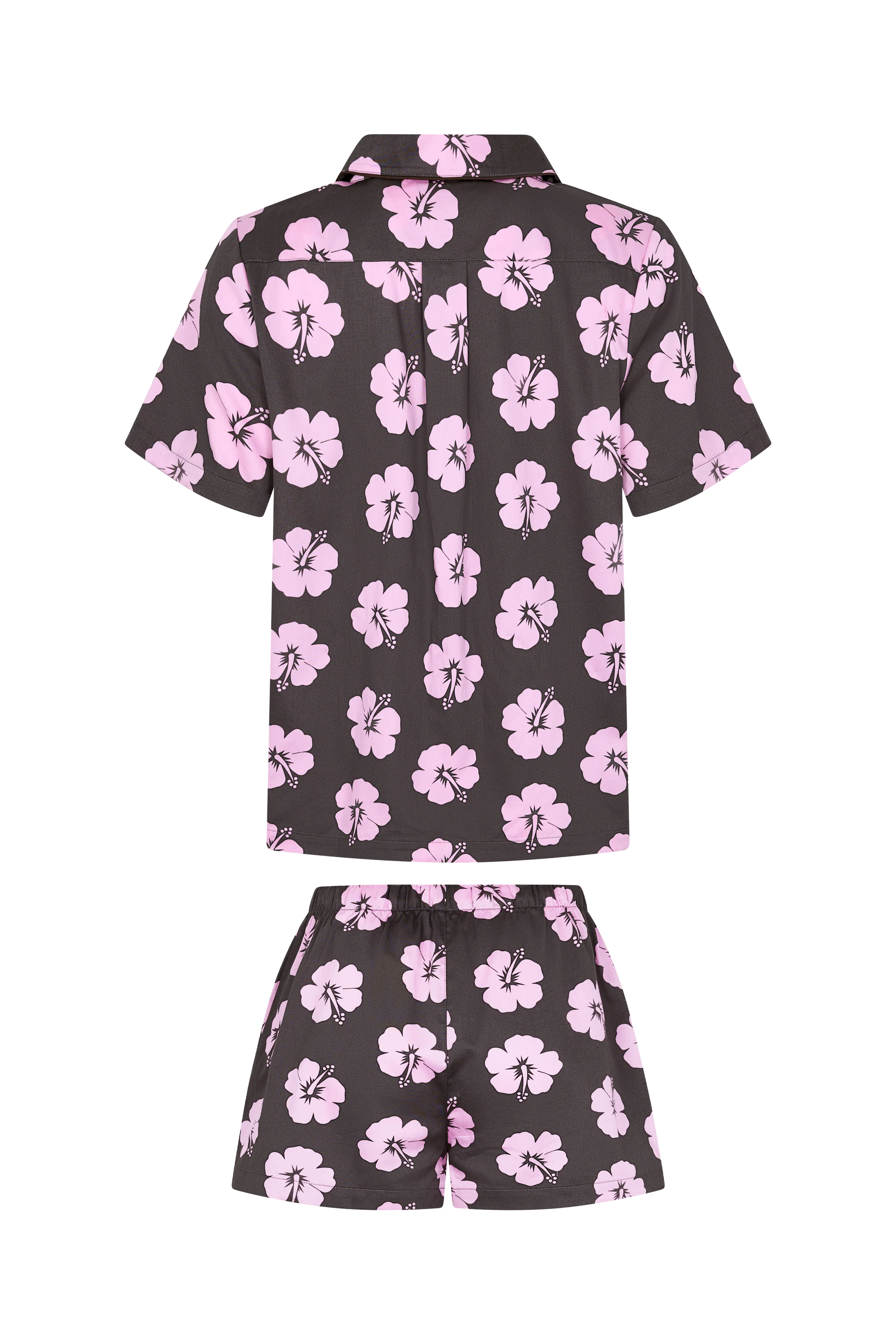 Women's Pyjama Set in Brown and Pink Hibiscus - Image 5