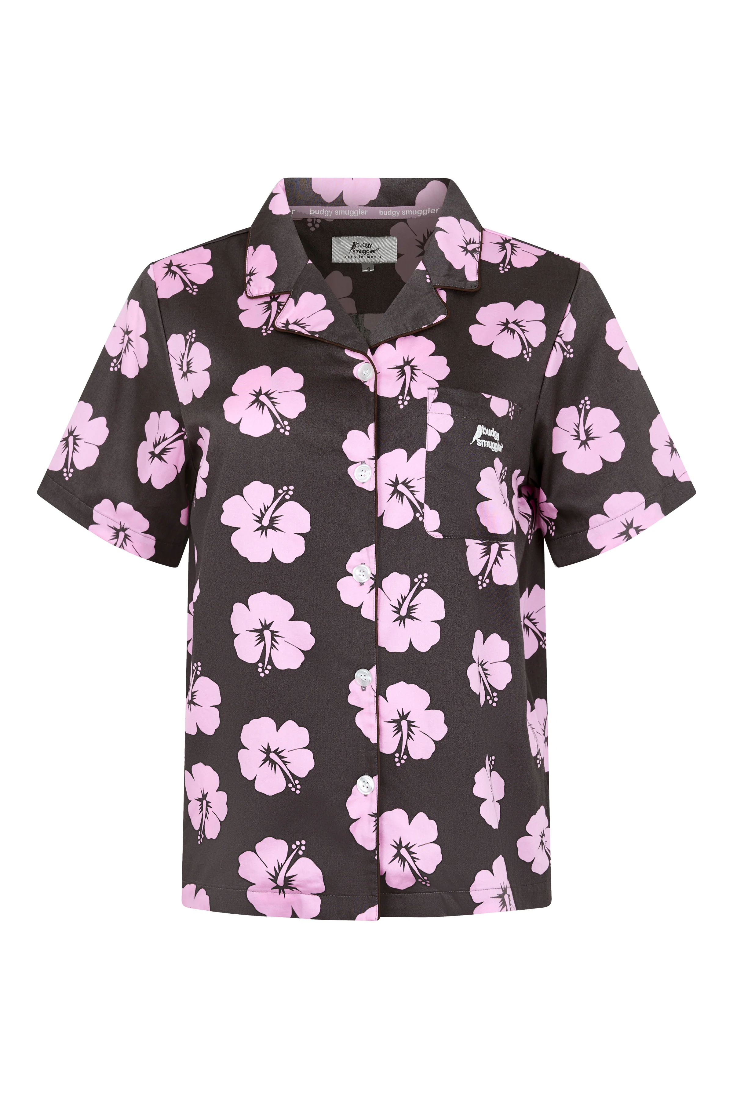 Women's Pyjama Set in Brown and Pink Hibiscus - Image 7